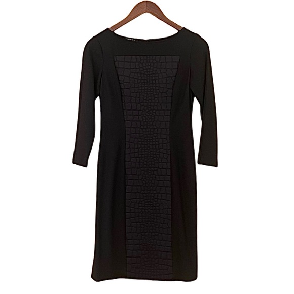 Lafayette 148 New York Black 3/4 Sleeve Crew Neck Black Knee Length Dress - Picture 2 of 14